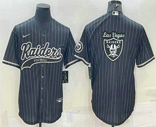 Men's Las Vegas Raiders Black Pinstripe Team Big Logo With Patch Cool Base Stitched Baseball Jersey