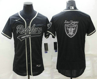 Men's Las Vegas Raiders Black Team Big Logo With Patch Flex Base Stitched Baseball Jersey