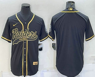 Men's Las Vegas Raiders Blank Black Gold With Patch Cool Base Stitched Baseball Jersey