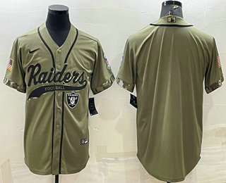 Men's Las Vegas Raiders Blank Olive Salute to Service Cool Base Stitched Baseball Jersey