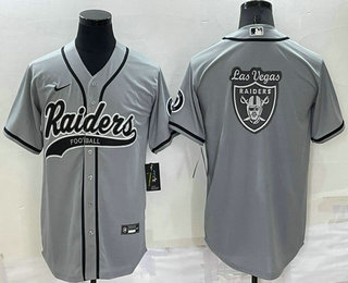 Men's Las Vegas Raiders Grey Team Big Logo With Patch Cool Base Stitched Baseball Jersey