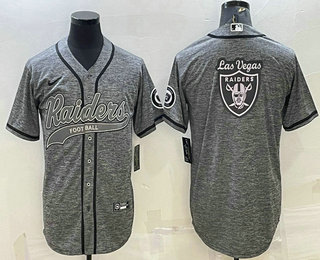 Men's Las Vegas Raiders Grey Team Big Logo With Patch Cool Base Stitched Baseball Jersey