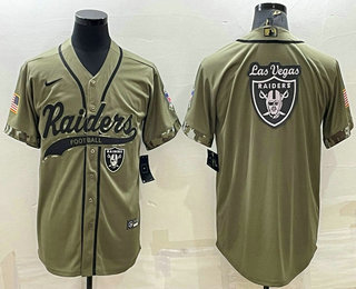 Men's Las Vegas Raiders Olive Salute to Service Team Big Logo Cool Base Stitched Baseball Jersey