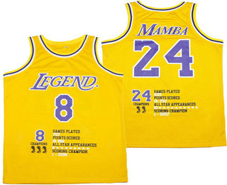 Men's Legend #8 #24 Black Mamba Yellow Classic Fashion Jersey