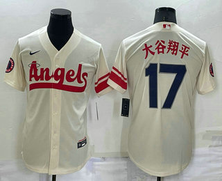 Men's Los Angeles Angels #17 Shohei Ohtani Cream 2022 City Connect Cool Base Stitched Jersey 01