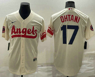 Men's Los Angeles Angels #17 Shohei Ohtani Cream 2022 City Connect Cool Base Stitched Jersey