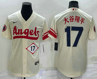 Men's Los Angeles Angels #17 Shohei Ohtani Number Cream 2022 City Connect Cool Base Stitched Jersey 01