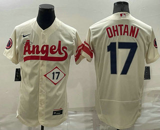 Men's Los Angeles Angels #17 Shohei Ohtani Number Cream 2022 City Connect Flex Base Stitched Jersey