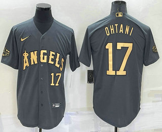 Men's Los Angeles Angels #17 Shohei Ohtani Number Grey 2022 All Star Stitched Cool Base Nike Jersey