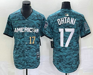 Men's Los Angeles Angels #17 Shohei Ohtani Number Teal 2023 All Star Cool Base Stitched Jersey 02