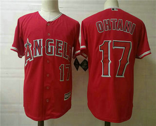 Men's Los Angeles Angels #17 Shohei Ohtani Red With Front Number Cool Base Jersey