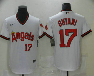 Men's Los Angeles Angels #17 Shohei Ohtani White Throwback Cooperstown Collection Stitched MLB Nike Jersey