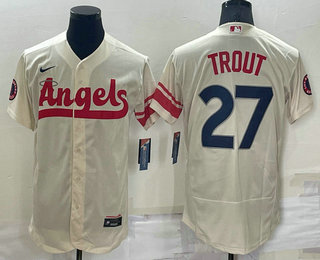 Men's Los Angeles Angels #27 Mike Trout Cream 2022 City Connect Flex Base Stitched Jersey