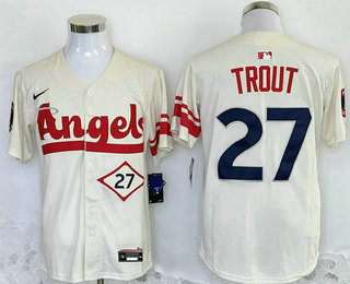 Men's Los Angeles Angels #27 Mike Trout Cream 2022 City Connect Limited Stitched Jersey