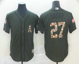 Men's Los Angeles Angels #27 Mike Trout Green Salute to Service Cool Base Stitched Baseball Jersey