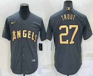 Men's Los Angeles Angels #27 Mike Trout Grey 2022 All Star Stitched Cool Base Nike Jersey