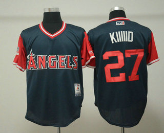 Men's Los Angeles Angels #27 Mike Trout Kiiiiid Navy 2018 LLWS Players Weekend Stitched Nickname Jersey