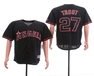 Men's Los Angeles Angels #27 Mike Trout Lights Out Black Fashion Stitched MLB Cool Base Jersey