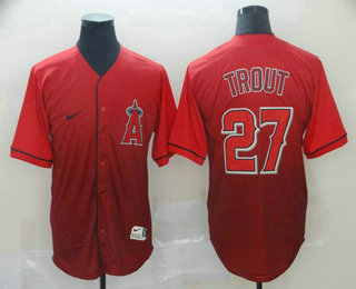 Men's Los Angeles Angels #27 Mike Trout Nike Red Fade Stitched Jersey