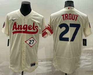 Men's Los Angeles Angels #27 Mike Trout Number Cream 2022 City Connect Cool Base Stitched Jersey