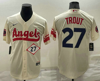 Men's Los Angeles Angels #27 Mike Trout Number Cream 2022 City Connect Flex Base Stitched Jersey