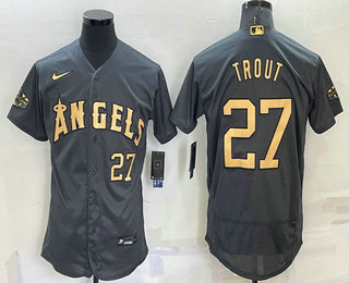 Men's Los Angeles Angels #27 Mike Trout Number Grey 2022 All Star Stitched Flex Base Nike Jersey