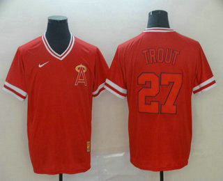 Men's Los Angeles Angels #27 Mike Trout Red Nike Cooperstown Collection Legend V Neck Jersey