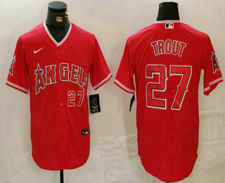 Men's Los Angeles Angels #27 Mike Trout Red Stitched Jersey