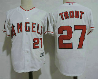 Men's Los Angeles Angels #27 Mike Trout White With Front Number Cool Base Jersey