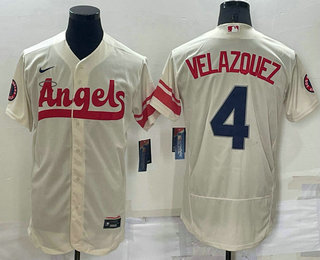 Men's Los Angeles Angels #4 Andrew Velazquez Cream 2022 City Connect Flex Base Stitched Jersey