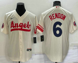 Men's Los Angeles Angels #6 Anthony Rendon Cream 2022 City Connect Cool Base Stitched Jersey