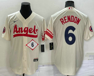 Men's Los Angeles Angels #6 Anthony Rendon Number Cream 2022 City Connect Cool Base Stitched Jersey