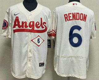 Men's Los Angeles Angels #6 Anthony Rendon Number Cream 2022 City Connect Flex Base Stitched Jersey