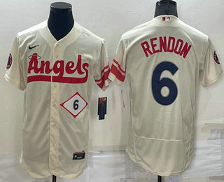 Men's Los Angeles Angels #6 Anthony Rendon Number Cream 2022 City Connect Flex Base Stitched Jersey