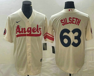 Men's Los Angeles Angels #63 Chase Silseth Cream 2022 City Connect Cool Base Stitched Jersey
