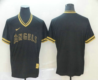 Men's Los Angeles Angels Blank Black Gold Nike Cooperstown Legend V Neck Jersey