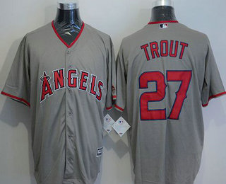 Men's Los Angeles Angels Of Anaheim #27 Mike Trout Gray Road Stitched MLB Majestic Cool Base Jersey