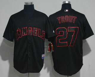 Men's Los Angeles Angels Of Anaheim #27 Mike Trout Lights Out Black Pinstripe Stitched MLB Majestic Cool Base Jersey