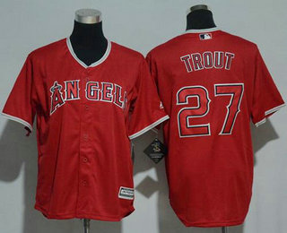 Men's Los Angeles Angels Of Anaheim #27 Mike Trout Red Stitched MLB Majestic Cool Base Jersey