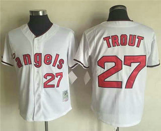 Men's Los Angeles Angels Of Anaheim #27 Mike Trout White 1970 Throwback Cooperstown Collection Stitched MLB Mitchell & Ness Jersey