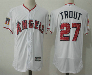 Men's Los Angeles Angels Of Anaheim #27 Mike Trout White 2017 Stars & Stripes Stitched MLB Majestic Flex Base Jersey