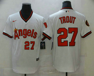 Men's Los Angeles Angels Of Anaheim #27 Mike Trout White Throwback Cooperstown Collection Stitched MLB Nike Jersey