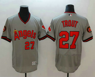 Men's Los Angeles Angels of Anaheim #27 Mike Trout Gray Pullover Stitched MLB Majestic Flex Base Jersey