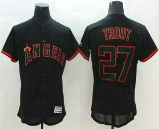 Men's Los Angeles Angels of Anaheim #27 Mike Trout Lights Out Black Fashion 2016 Flexbase Majestic Baseball Jersey