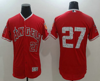 Men's Los Angeles Angels of Anaheim #27 Mike Trout Red 2017 Spring Training Stitched MLB Majestic Flex Base Jersey