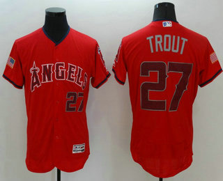 Men's Los Angeles Angels of Anaheim #27 Mike Trout Red Fashion Stars & Stripes 2016 Flexbase MLB Independence Day Jersey