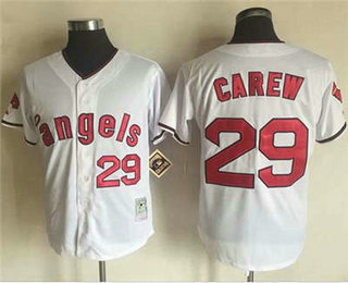 Men's Los Angeles Angels of Anaheim #29 Rod Carew White 1970 Throwback Cooperstown Collection Stitched MLB Mitchell & Ness Jersey