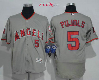 Men's Los Angeles Angels of Anaheim #5 Albert Pujols Gray Road Stitched MLB Majestic Flex Base Jersey