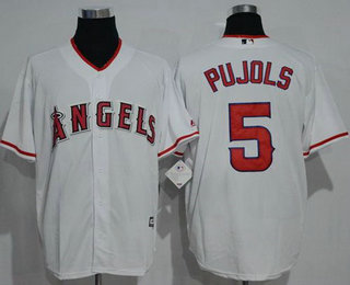 Men's Los Angeles Angels of Anaheim #5 Albert Pujols White HOme Stitched MLB Majestic Cool Base Jersey