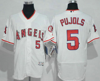 Men's Los Angeles Angels of Anaheim #5 Albert Pujols White Home 2016 Flexbase Majestic Baseball Jersey